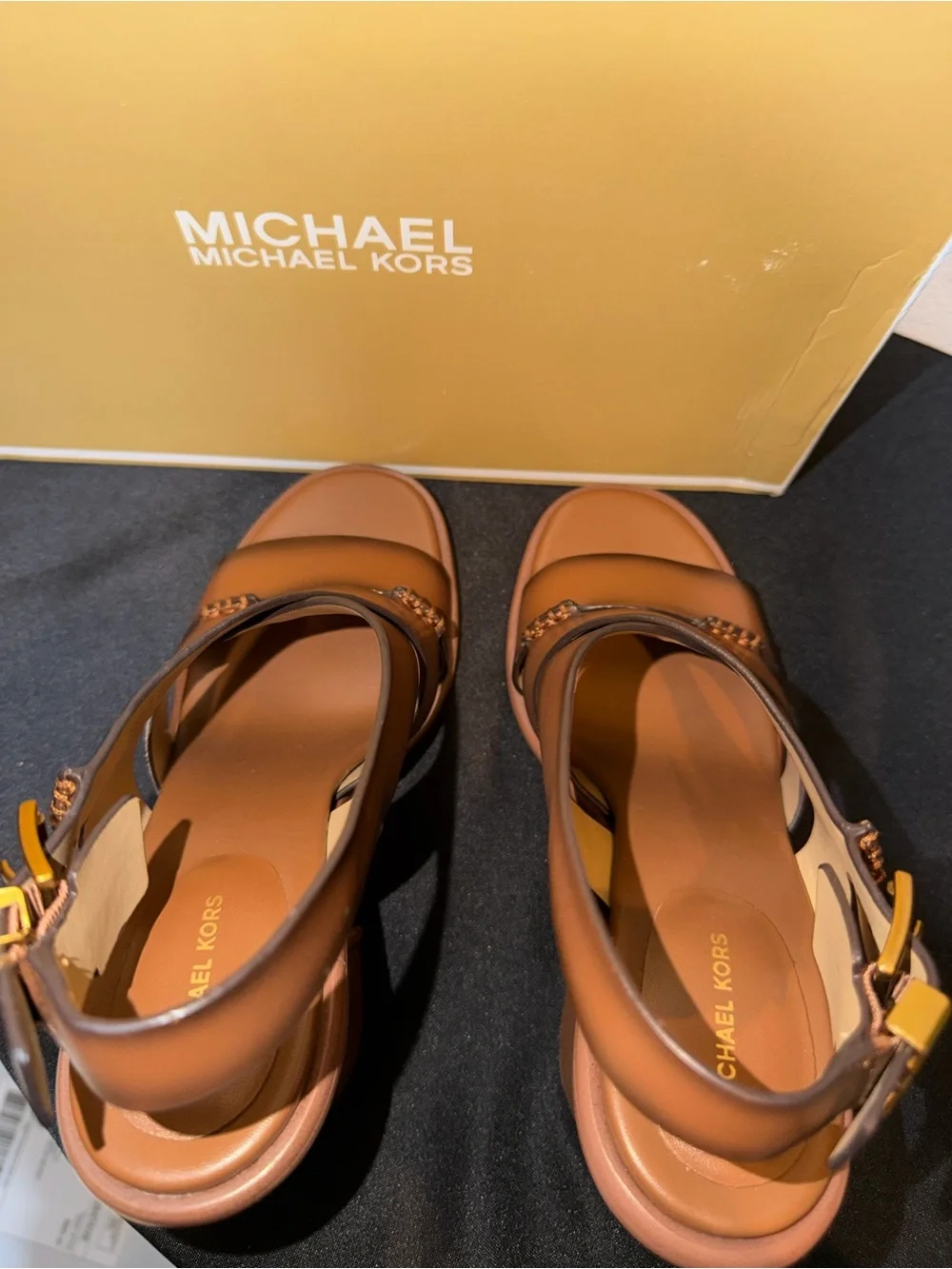 Michael Kors “RAVEN” Burnished leather block heel sandals